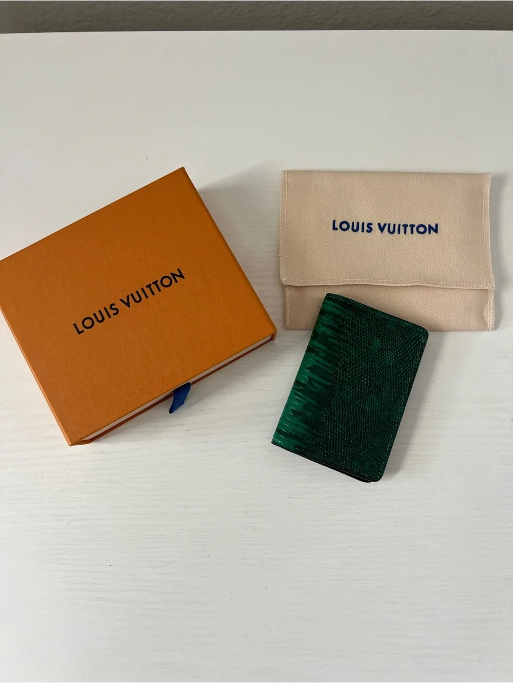 Louis Vuitton Exotic Lizard Green & Black leather Pocket Organizer Mens Wallet